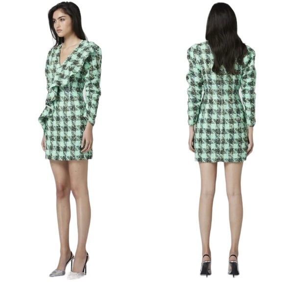 Atoir Leave Me Be Plaid Ruffle Tweed Mini Dress in Aspen Green Size 12 NWT - Picture 3 of 13